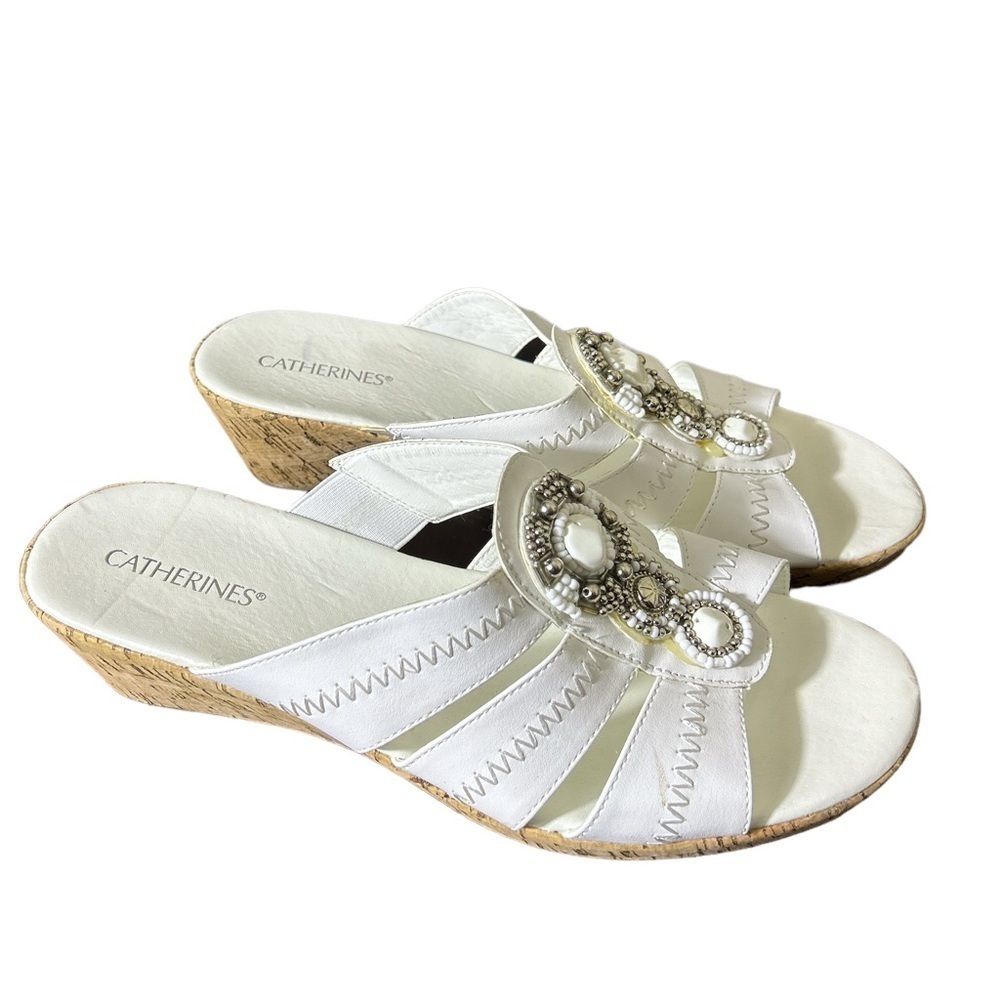 Catherine's White slip on Casual embellished Sandals Women's Size 11W NWT